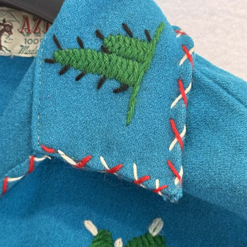 Vintage Azteca Mexican Wool‎ Souvenir Jacket Turquoise Hand Embroidered Folk Art - Picture 6 of 16